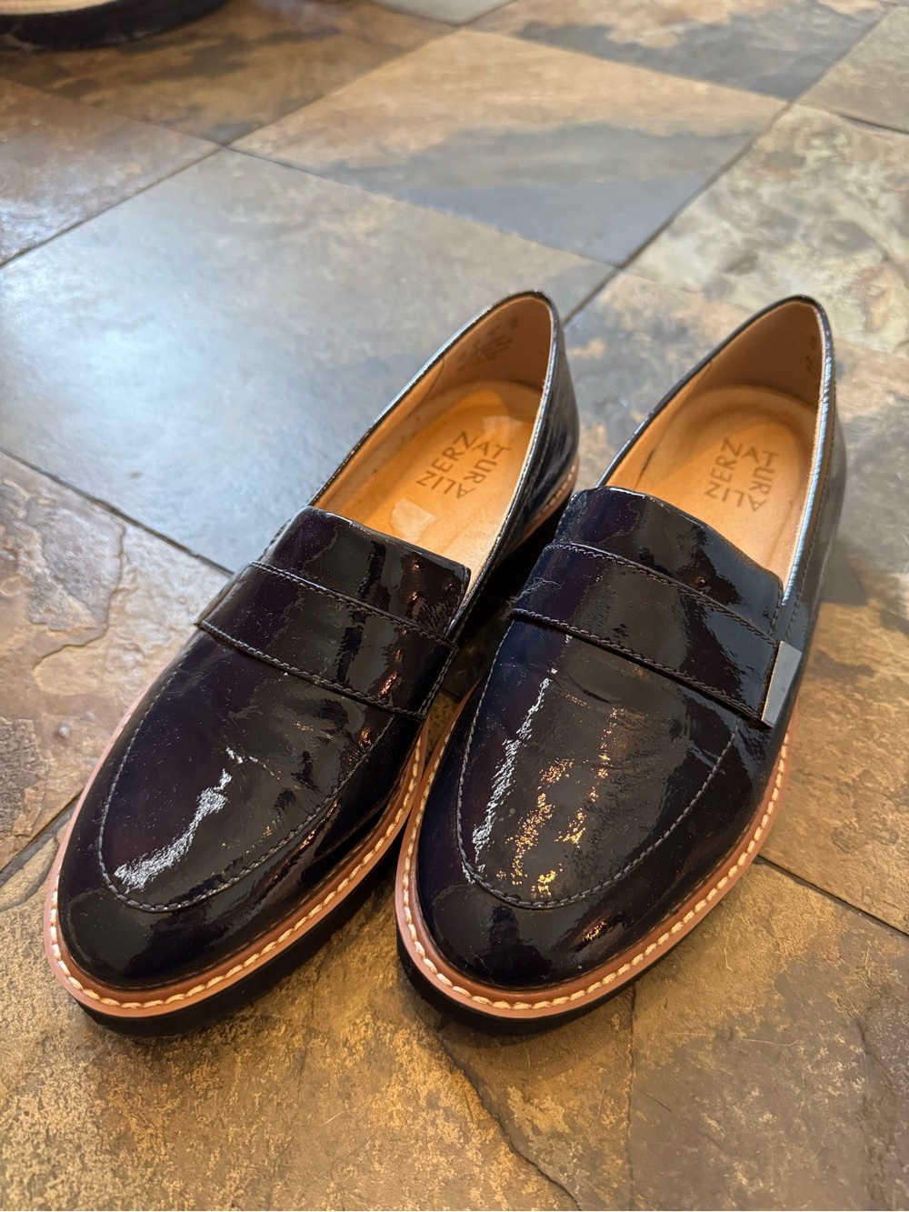 Navy Blue Patent Leather Loafers